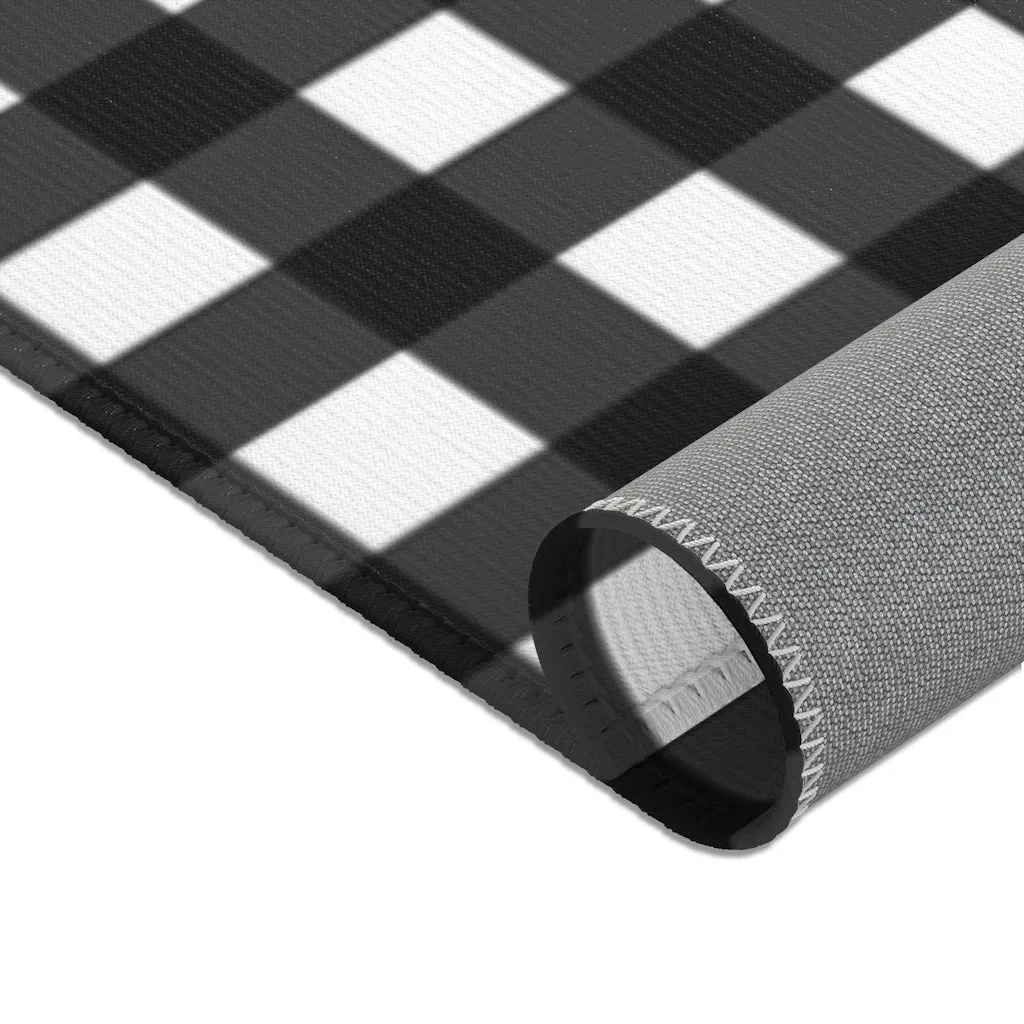 Black Buffalo Area Rug, White Black Buffalo Plaid Tartan Print Best Indoor Carpet-Printed in USA