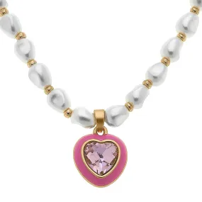 CANVAS STYLE - MADELEINE PEARL & HEART CHILDREN'S NECKLACE IN PINK