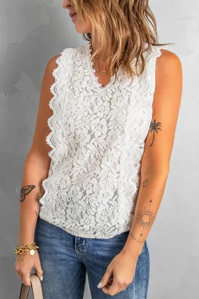 Chic White Lace V Neck Summer Tank Top