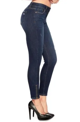 Distressed Super Soft Moto Skinny Jeans with Side Zipper - 1