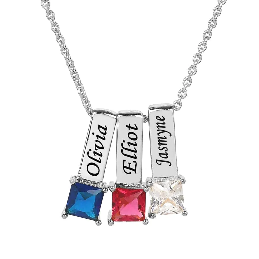 Mother's Necklace with Square Shape Birthstone Charm