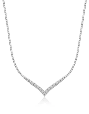 Pyramid V Tennis Necklace- Silver