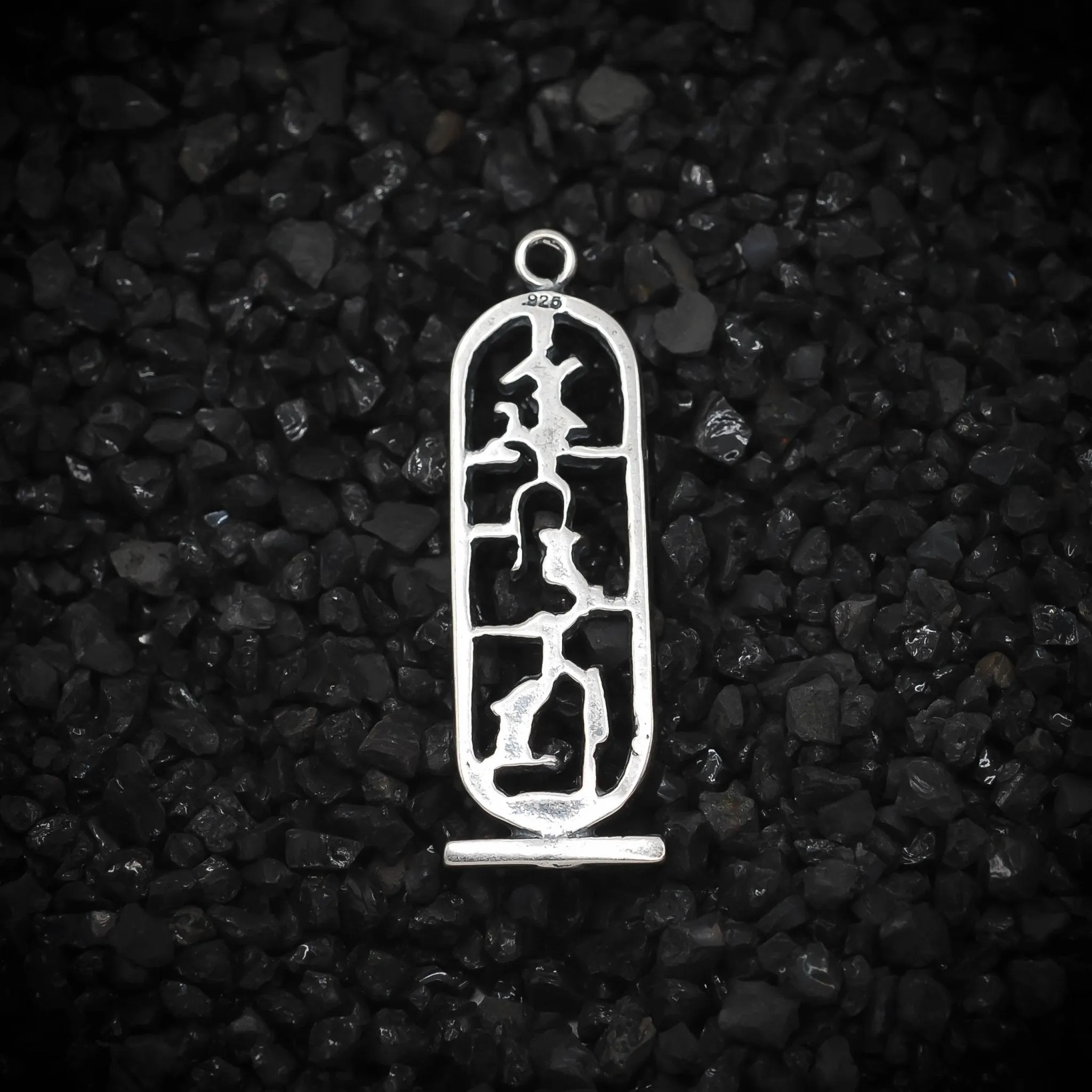 "I Love You" Cutout Cartouche Hieroglyph Ancient Egyptian Charm | 925 Sterling Silver, Oxidized or 18K Gold Plated | Jewelry Making Pendant